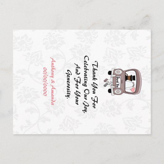 Cute en grappige cartoon, net getrouwd met een aut uitnodiging briefkaart (Achterkant)