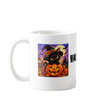Cute en griezelige Halloween zwarte kat & pompoen