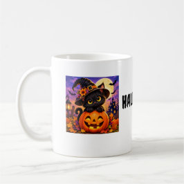 Cute en griezelige Halloween zwarte kat & pompoen  Koffiemok