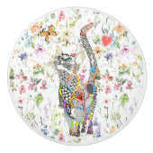 Cute en kleurrijke kat Floral Keramische Knop (Voorkant)