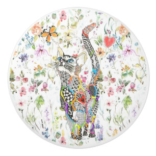 Cute en kleurrijke kat Floral Keramische Knop