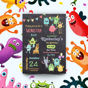 Cute en leuke monsterkinderen verjaardagsfeestje v kaart