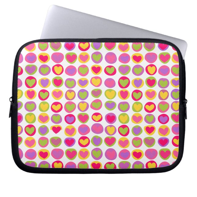 Cute en leuke multikleur valentijnsharten laptop sleeve (Voorkant)
