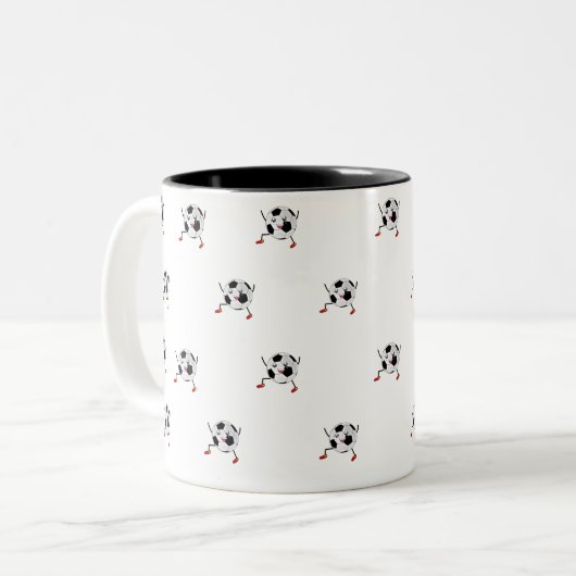Cute en origineel voetbal tweekleurige koffiemok (Voorkant links)