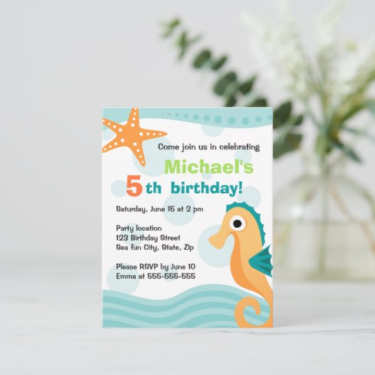 Cute en pret zeepaardje onder de zee verjaardag kaart (Staand voorkant)