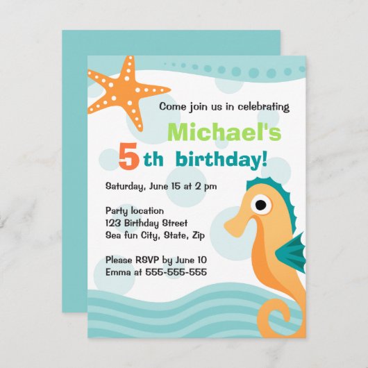 Cute en pret zeepaardje onder de zee verjaardag kaart (Voorkant / Achterkant)