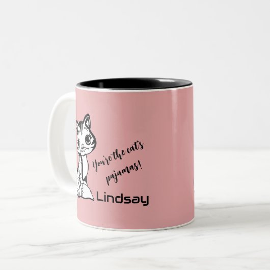 Cute en roze cat's pyjama's tweekleurige koffiemok (Voorkant links)