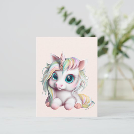 Cute en Schattige Baby Unicorn Briefkaart (Staand voorkant)