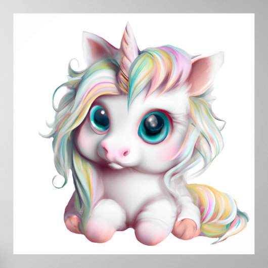Cute en Schattige Baby Unicorn Poster (Voorkant)