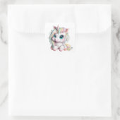 Cute en Schattige Baby Unicorn Vierkante Sticker (Tas)