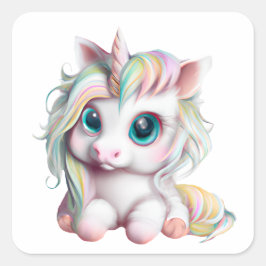 Cute en Schattige Baby Unicorn Vierkante Sticker