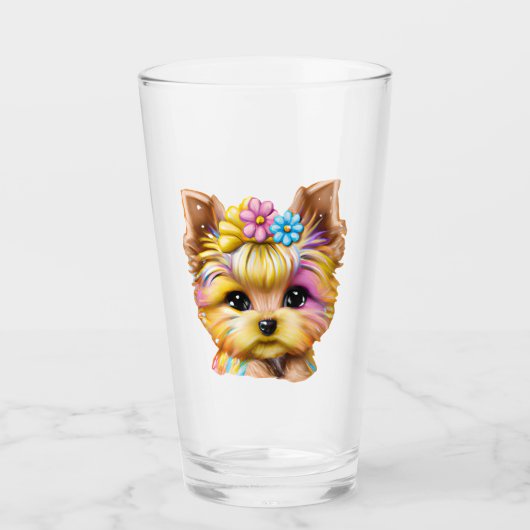 Cute en Schattige Baby Yorkie Glas (Voorkant)