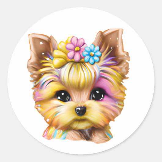 Cute en Schattige Baby Yorkie Ronde Sticker (Voorkant)