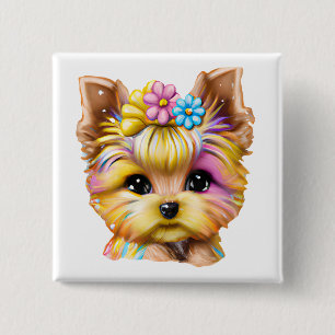 Cute en Schattige Baby Yorkie Vierkante Button 5,1 Cm
