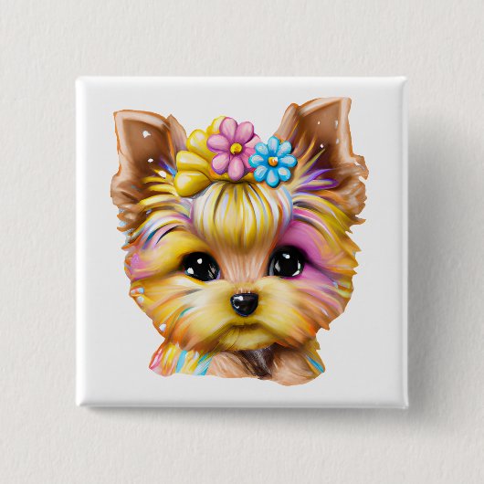 Cute en Schattige Baby Yorkie Vierkante Button 5,1 Cm (Voorkant)