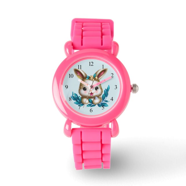 Cute en Schattige Kawaii Baby Bunny Horloge (Voorkant)
