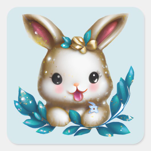 Cute en Schattige Kawaii Baby Bunny Vierkante Sticker (Voorkant)