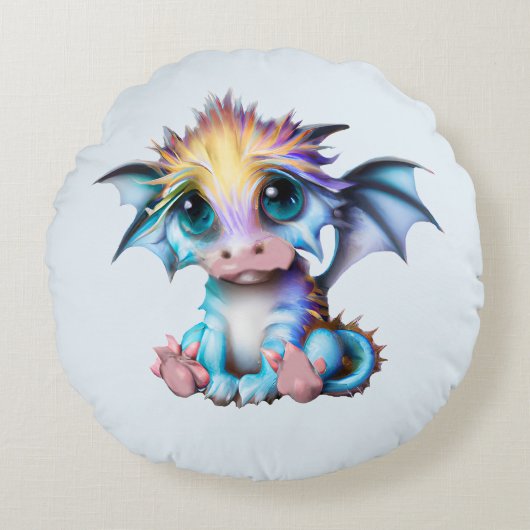Cute en Schattige Kawaii Baby Dragon Rond Kussen (Voorkant)
