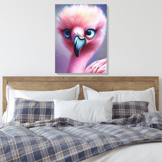 Cute en Schattige Kawaii Baby Flamingo Canvas Afdruk (Insitu (Slaapkamer))