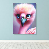 Cute en Schattige Kawaii Baby Flamingo Canvas Afdruk (Insitu (Houten vloer))