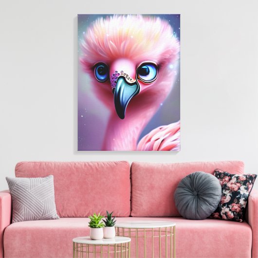 Cute en Schattige Kawaii Baby Flamingo Canvas Afdruk (Insitu (Woonkamer))