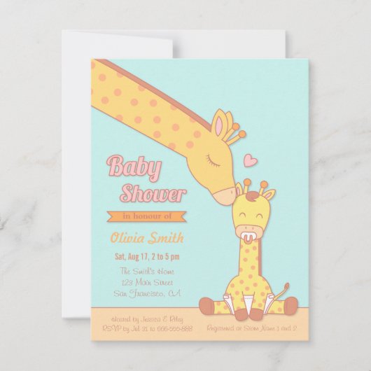 Cute en Sweet Giraffe Baby Shower Invitations Kaart (Voorkant)