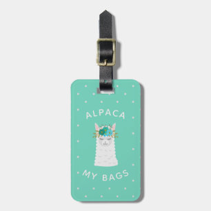 Cute en Trendy Alpaca   Turquoise Bagagelabel