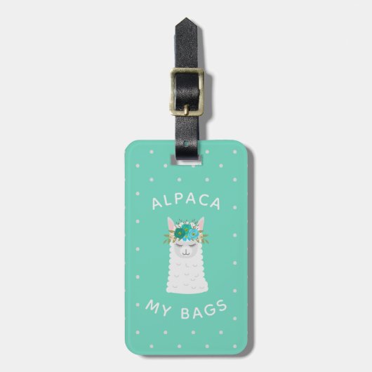 Cute en Trendy Alpaca | Turquoise Bagagelabel (Voorkant verticaal)