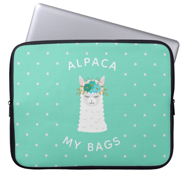Cute en Trendy Alpaca | Turquoise Laptop Sleeve (Voorkant)