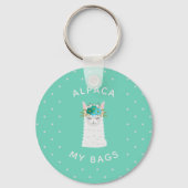 Cute en Trendy Alpaca | Turquoise Sleutelhanger (Voorkant)