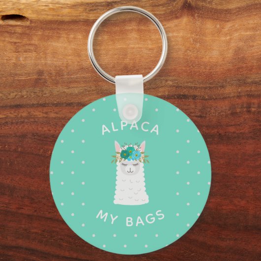 Cute en Trendy Alpaca | Turquoise Sleutelhanger (Voorkant)