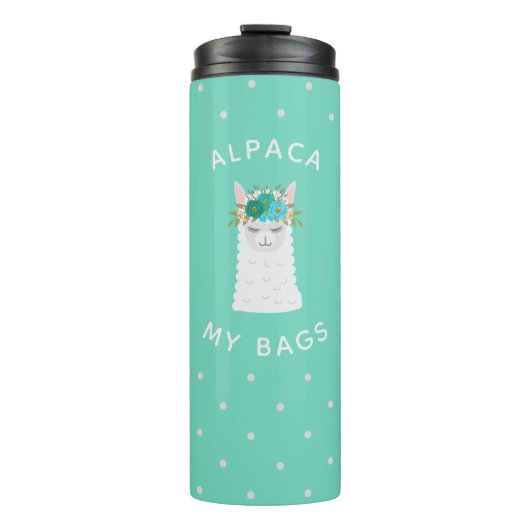 Cute en Trendy Alpaca | Turquoise Thermosbeker (Voorkant)