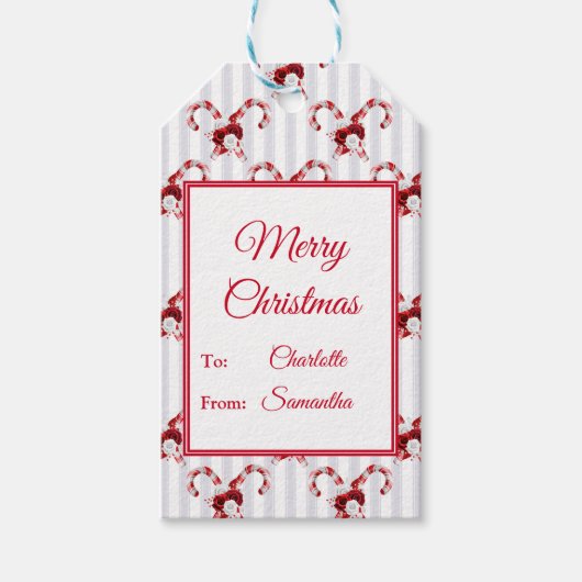 Cute en Whimsical Candy Cane Cadeaulabel (Voorkant)