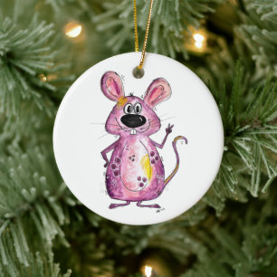 Cute en Whimsical Paarse Mouse Keramisch Ornament
