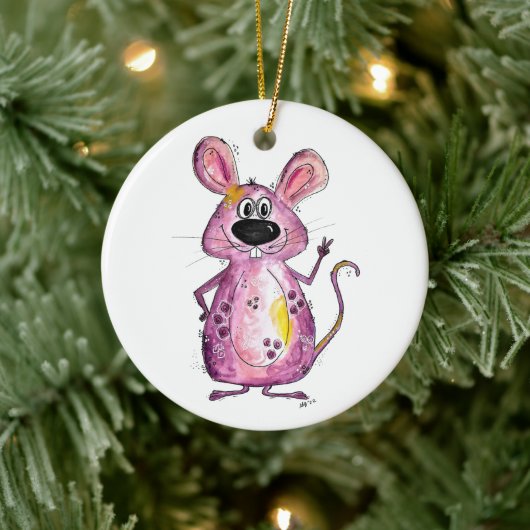 Cute en Whimsical Paarse Mouse Keramisch Ornament (Boom)