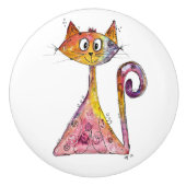 Cute en Whimsical Pink Cat Keramische Knop (Voorkant)