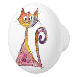 Cute en Whimsical Pink Cat Keramische Knop