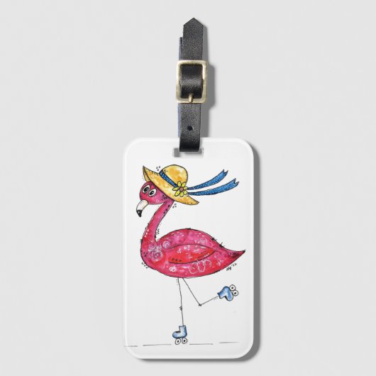 Cute en Whimsical Pink Flamingo on Schaatsen Bagagelabel (Voorkant (verticaal))