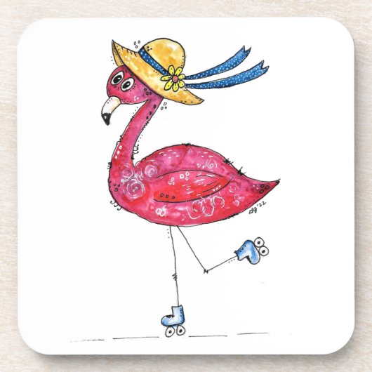 Cute en Whimsical Pink Flamingo on Schaatsen Bier Onderzetter (Voorkant)