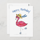 Cute en Whimsical Pink Flamingo on Schaatsen Briefkaart (Voorkant / Achterkant)