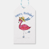 Cute en Whimsical Pink Flamingo on Schaatsen Cadeaulabel (Voorkant)