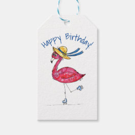 Cute en Whimsical Pink Flamingo on Schaatsen Cadeaulabel