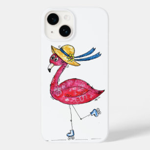 Cute en Whimsical Pink Flamingo on Schaatsen Case-Mate iPhone 14 Hoesje
