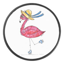 Cute en Whimsical Pink Flamingo on Schaatsen Hockey Puck