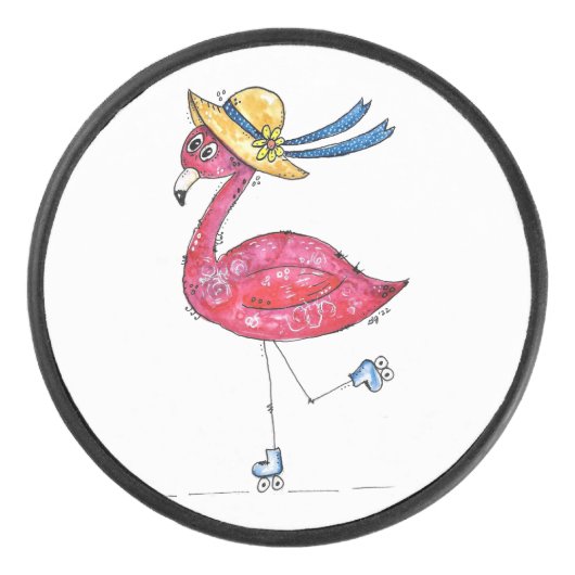 Cute en Whimsical Pink Flamingo on Schaatsen Hockey Puck (Voorkant)