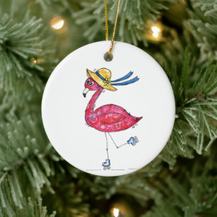 Cute en Whimsical Pink Flamingo on Schaatsen Keramisch Ornament