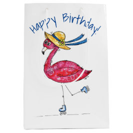 Cute en Whimsical Pink Flamingo on Schaatsen Medium Cadeauzakje
