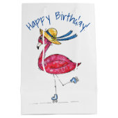 Cute en Whimsical Pink Flamingo on Schaatsen Medium Cadeauzakje (Achterkant)