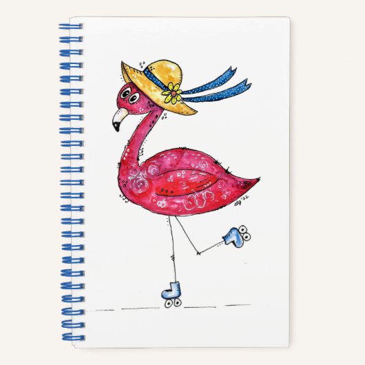 Cute en Whimsical Pink Flamingo on Schaatsen Notitieboek (Voorkant)