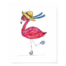 Cute en Whimsical Pink Flamingo on Schaatsen